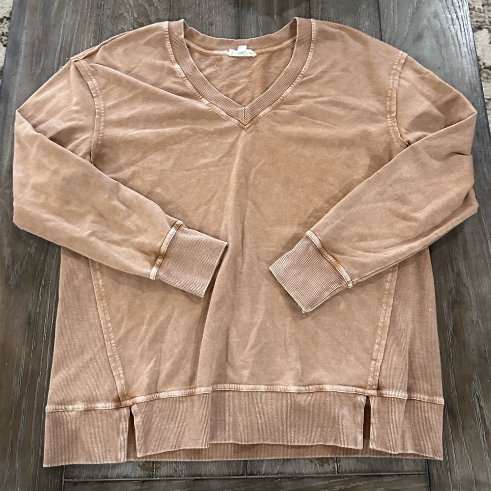 Jane and Delancey Tan V-Neck lightweight Sweatshirt